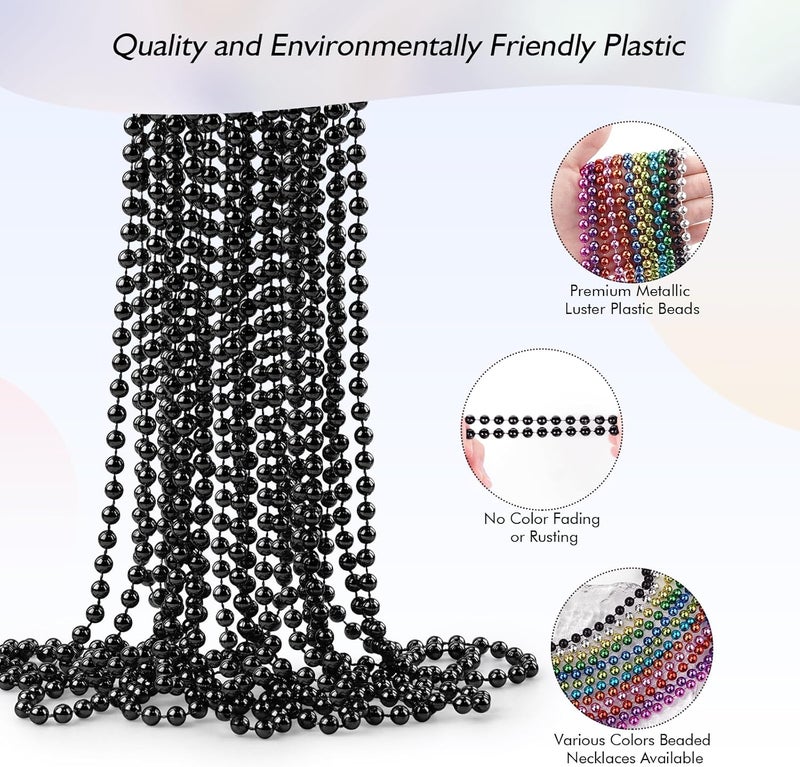 ZZYFGH 12Pcs Black Bead Necklace, 33'' 7mm Christmas Bead Necklaces, Mardi Gras Xmas Beaded Necklace Costume, Festival Parade Throw Accessories for Mardi Gras Party Christmas New Year Eve Festive Events, Party Favors - Image 3
